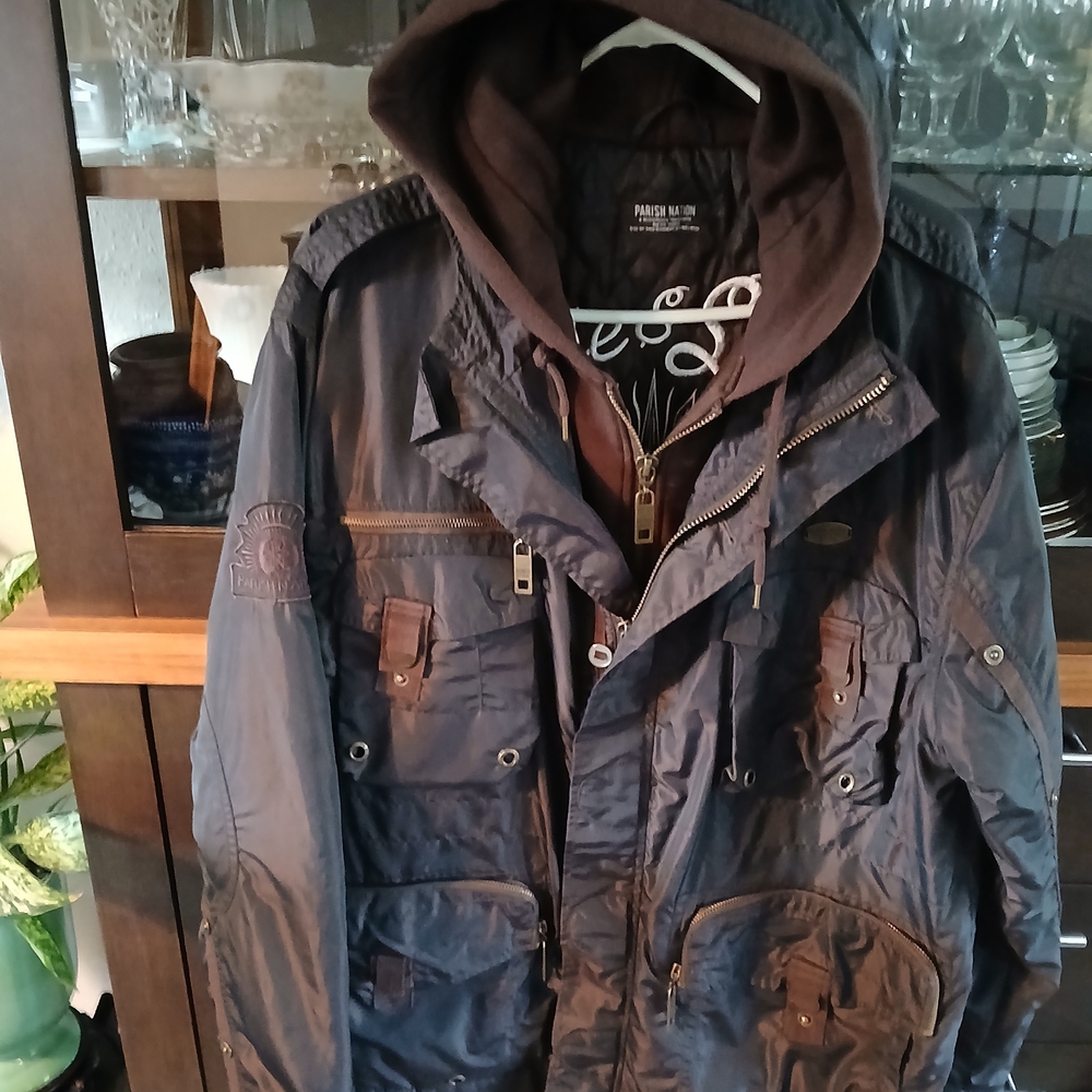 Parish Nation Men's Dark Brown Hooded Jacket. Excellent NEW Condition.